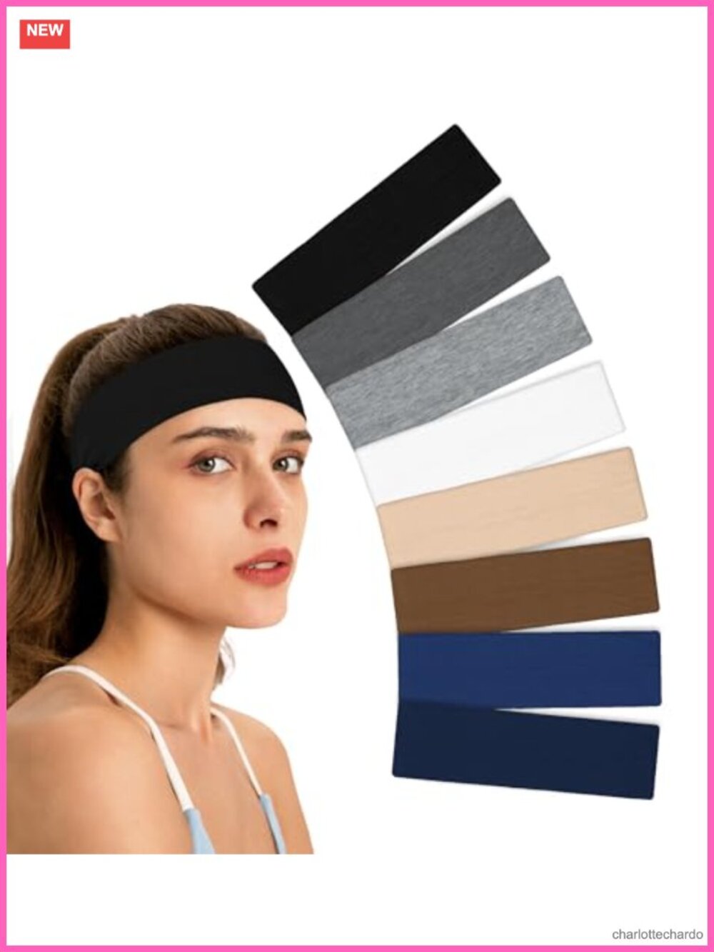 8 Pack Cotton Blend Non-Slip Sports Headbands Stretchy Sweatbands for Workout